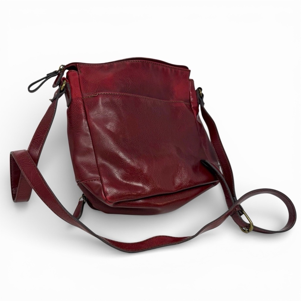 RELIC  Maroon Burgundy Faux Leather Crossbody Shoulder‎ Bag Adjustable Strap - Picture 3 of 10